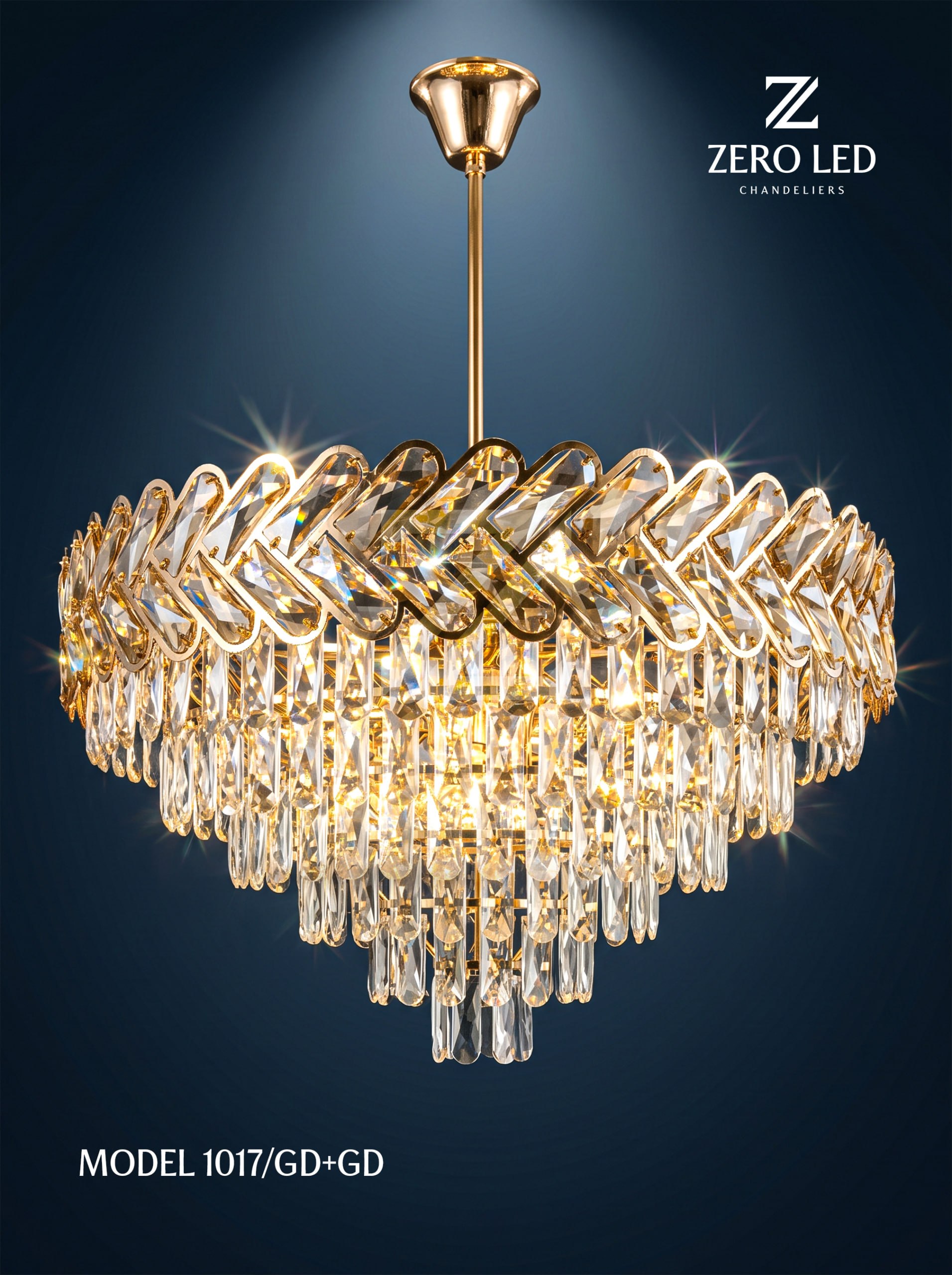 Oltin rangli klassik kaskad kristalli ZERO LED Model 1017 GD plus GD qandili