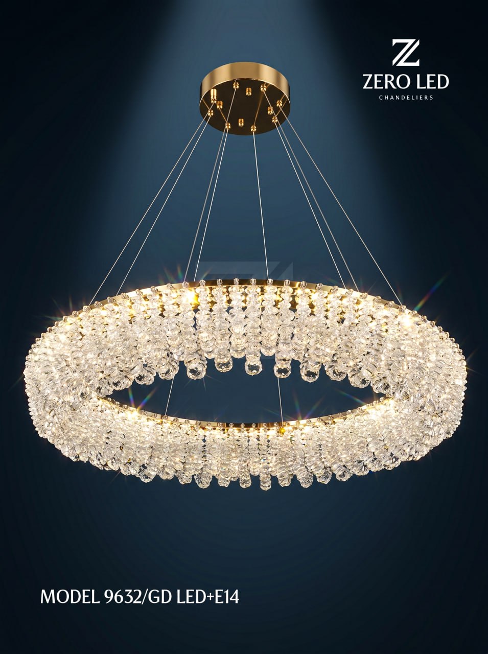 Dumaloq shaffof kristalli ZERO LED Model 9632 GD LED plus E14 qandili