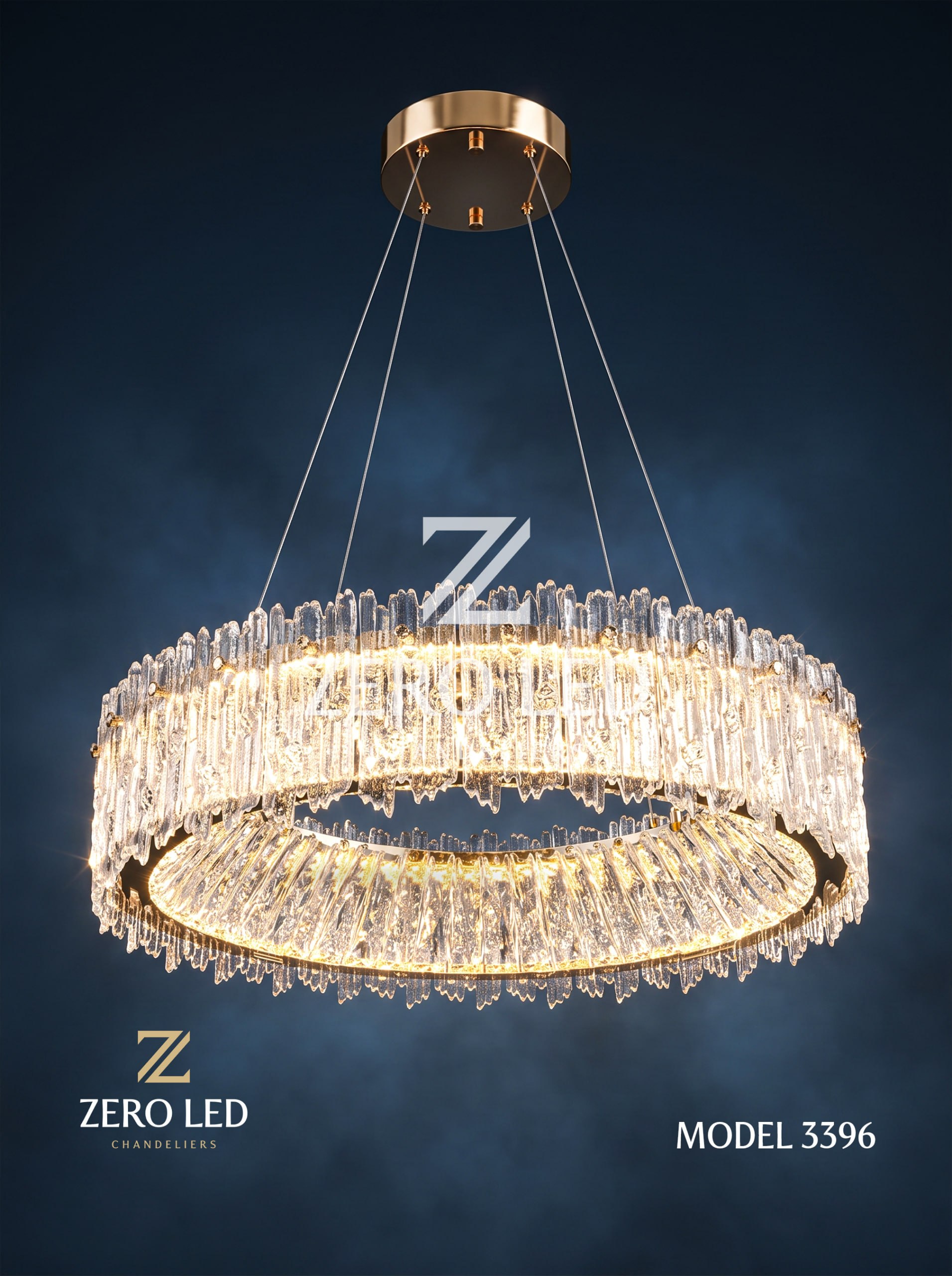 Dumaloq ikki qavatli, yoritilgan kristall ZERO LED Model 3396 qandili