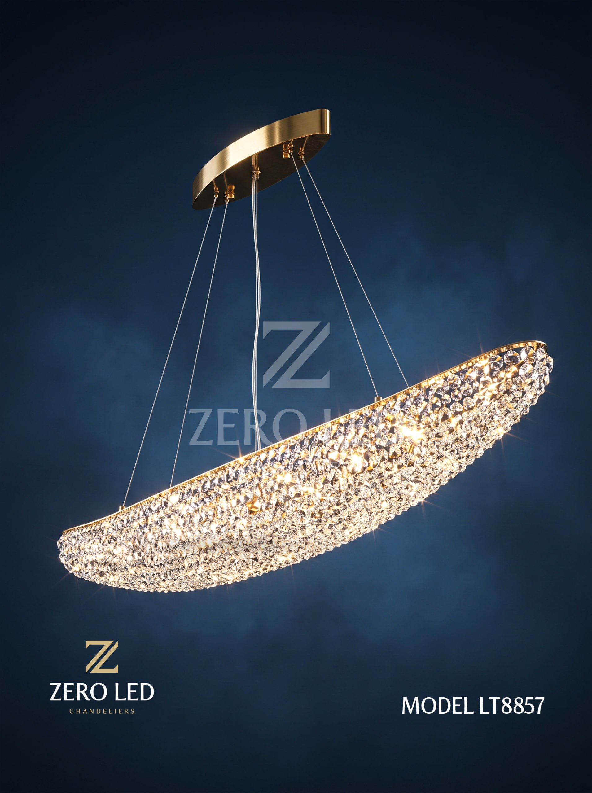 Uzunchoq oltin va shaffof kristalli ZERO LED Model LT8857 qandili